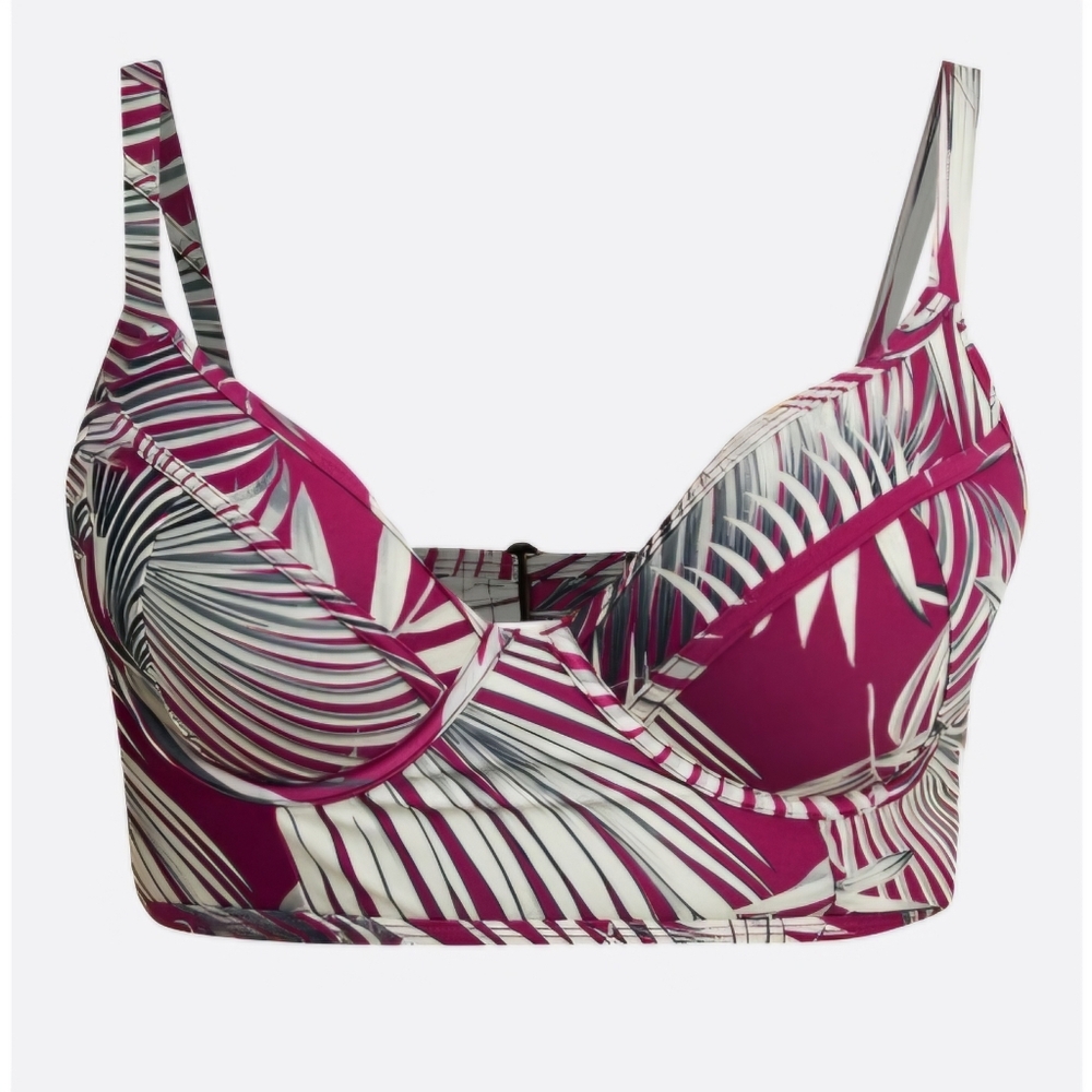 Torrid Shaded Palms Red Plum Underwire Long Line Bikini Top, New